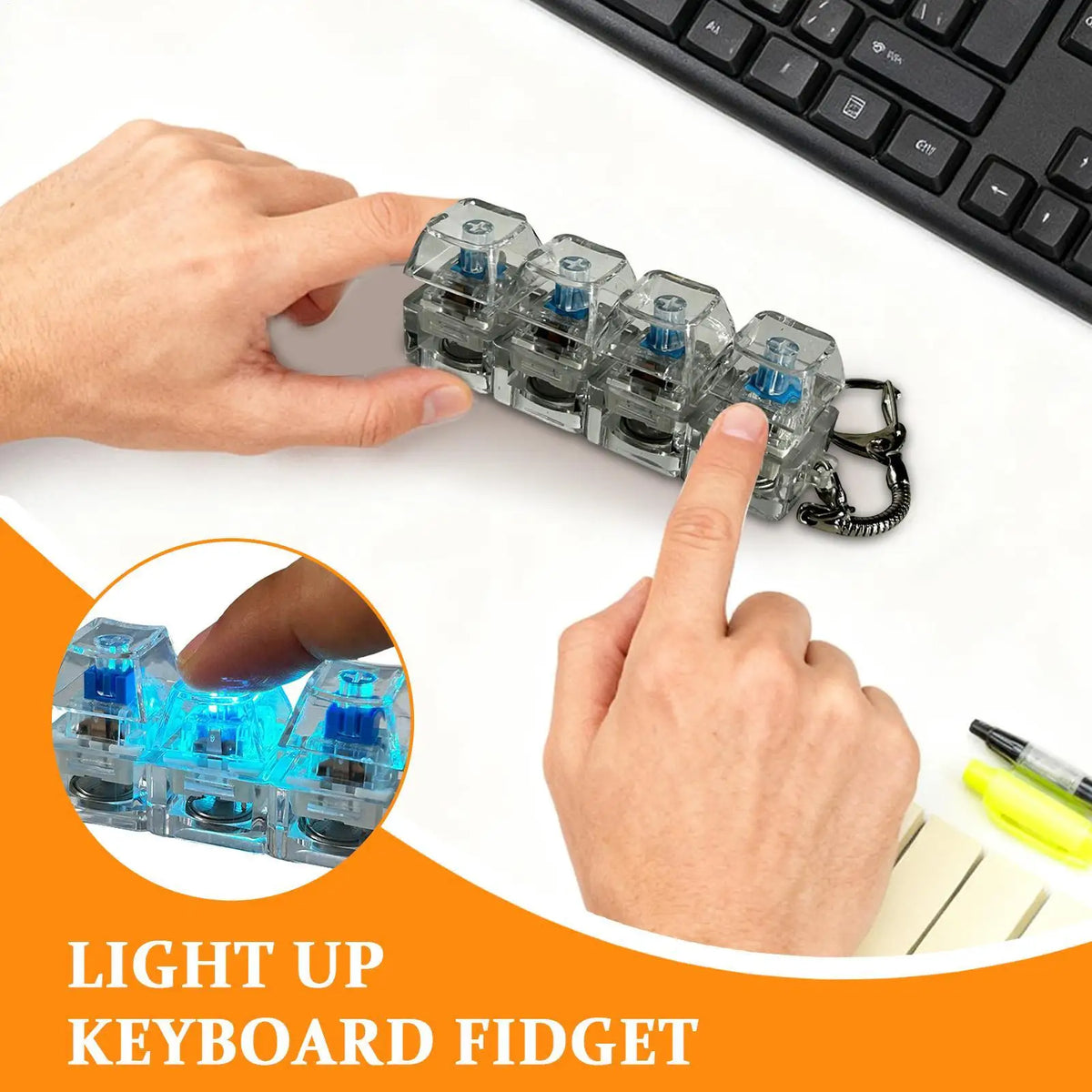 Keyboard Keycap Fidget Clicker Keychain with LED Lights Fidget Clicker Toy QXL