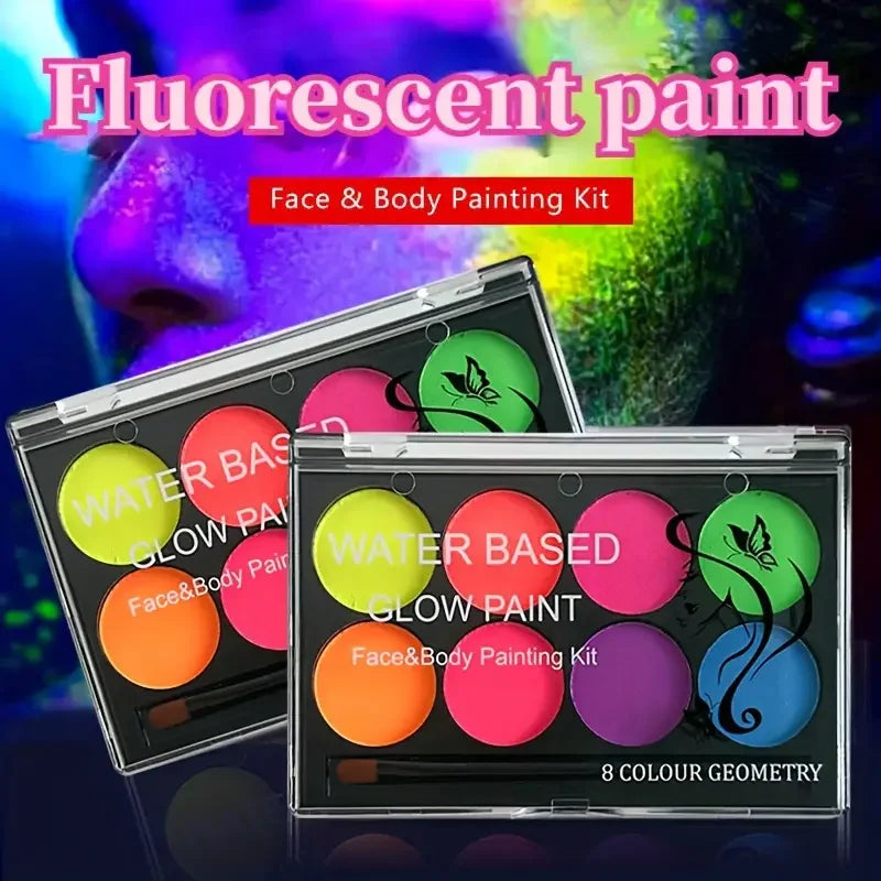 8-Color Neon Face & Body Paint Kit | UV Glow Cosplay Set Face & Body Paint QXL