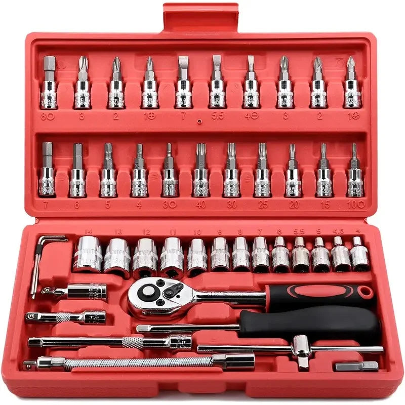 46-Piece 1/4" Drive Socket Ratchet Wrench Set | Metric & Bit Socket Wrench Set QXL