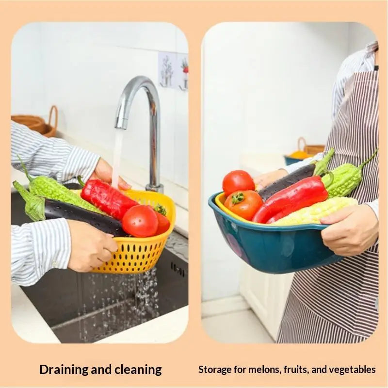 Double-Layer Kitchen Sink Colander & Drain Basket Set Kitchen Colander Set QXL