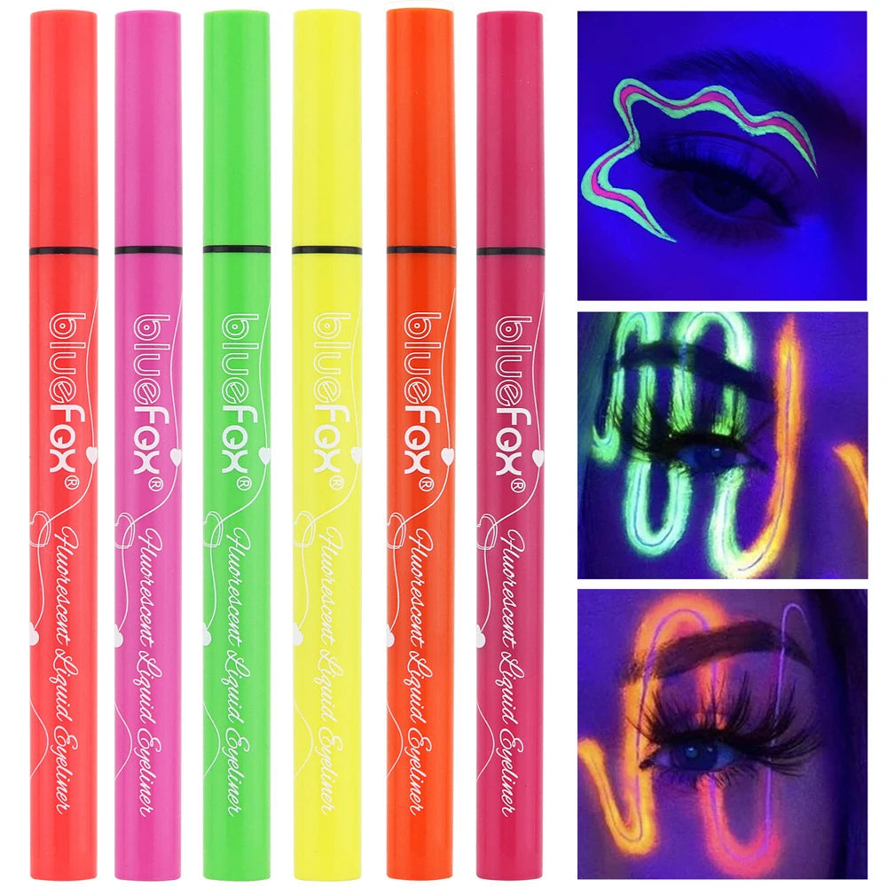 6-Pack Neon UV Glow Liquid Eyeliner Set | Waterproof Rave Party UV Glow Eyeliner Set QXL