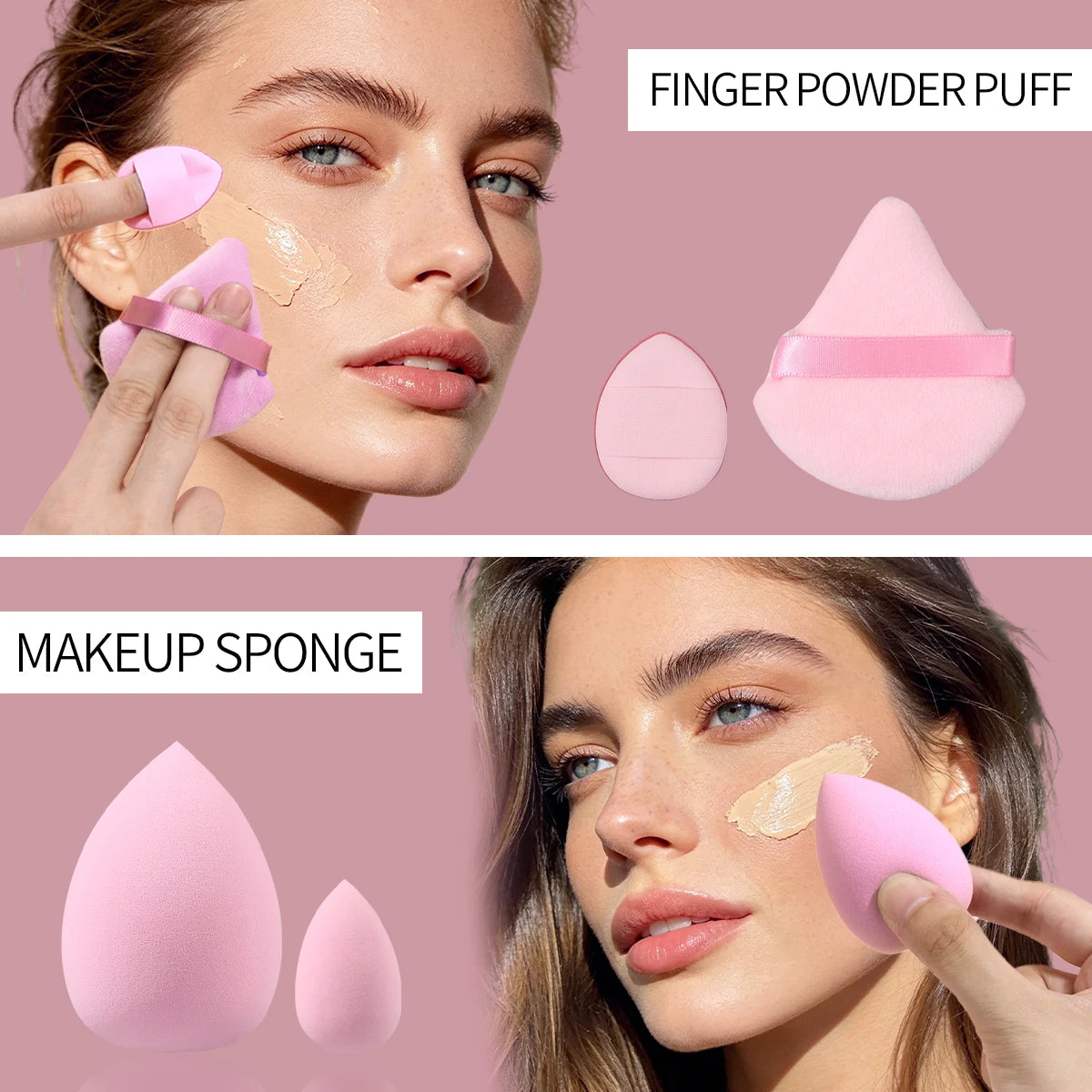 10-Pc Makeup Sponge Kit – Powder Puff & Cleansing Set Pink Makeup Sponge Set QXL