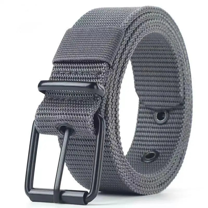 Unisex Canvas Eyelet Belt | Pin Buckle Jeans & Outdoor Belt Canvas Pin Buckle Belt QXL Gray