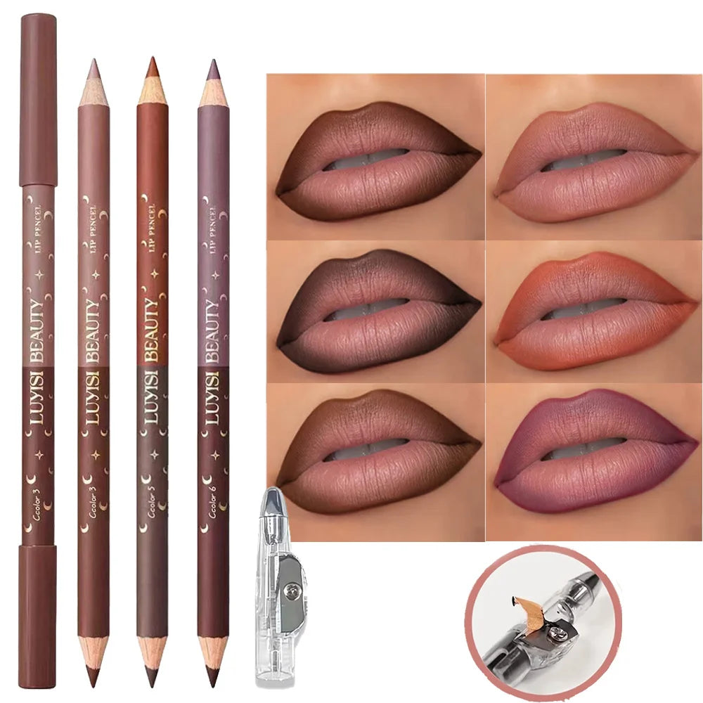3-Pack Waterproof Matte Lip Liners + Sharpener | Double-Ended Lip Liner Set QXL
