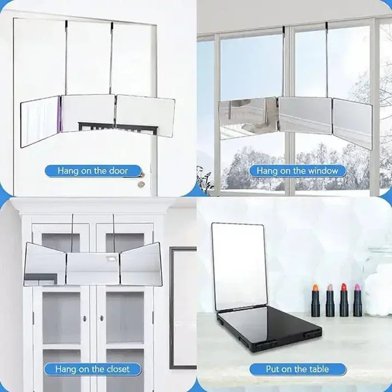 Trifold Folding Makeup Mirror | Wall-Hanging Cosmetic Mirror Trifold Makeup Mirror QXL