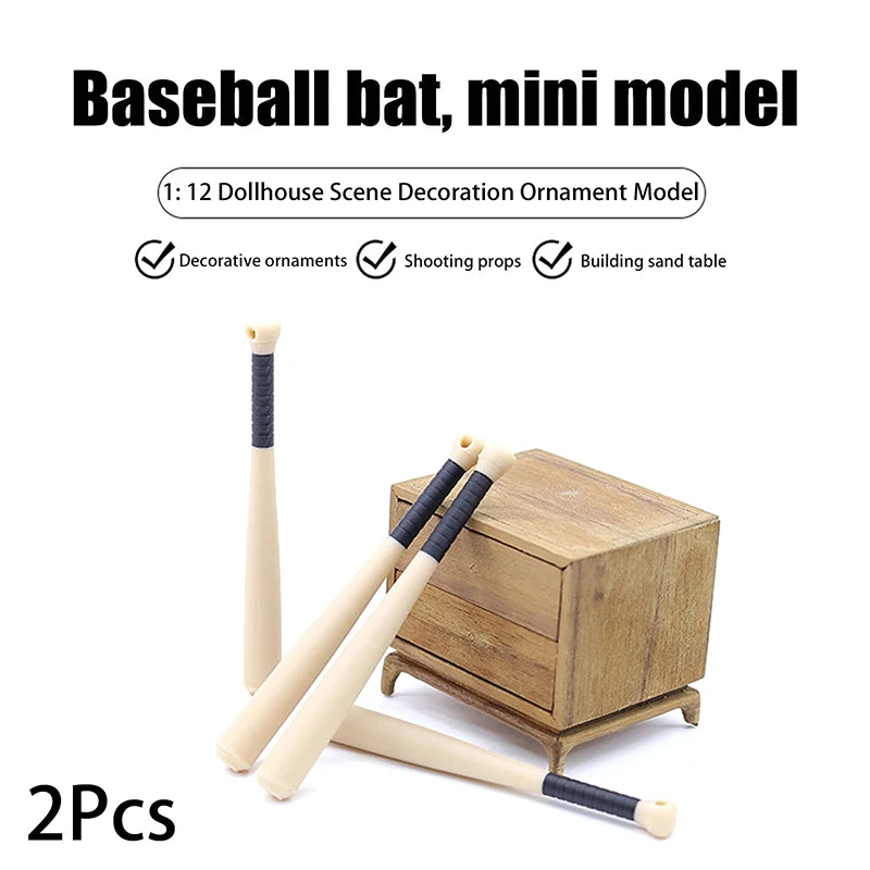 2-Pack 1:12 Miniature Wooden Baseball Bat Dollhouse Props Dollhouse Miniature QXL