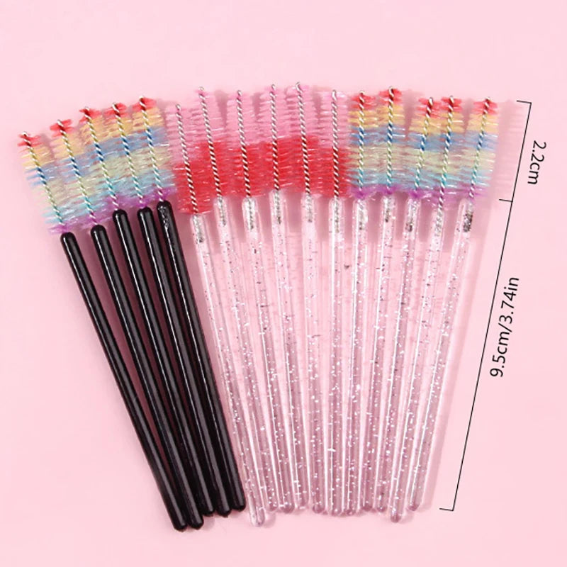 50-Pack Colored Mascara Wands & Bendable Brow Brush Combs Disposable Mascara Wands QXL