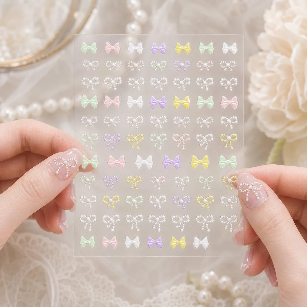 5D Bow Nail Stickers | Pearl Macaron French Style Decals Nail Art Stickers QXL
