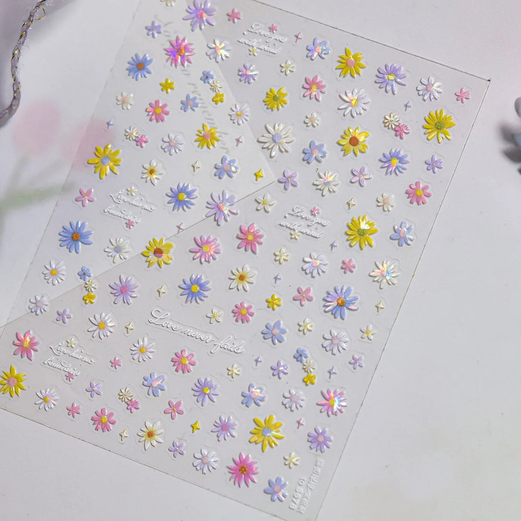 5D Holographic Daisy & Butterfly Embossed Nail Art Stickers Nail Art Stickers QXL