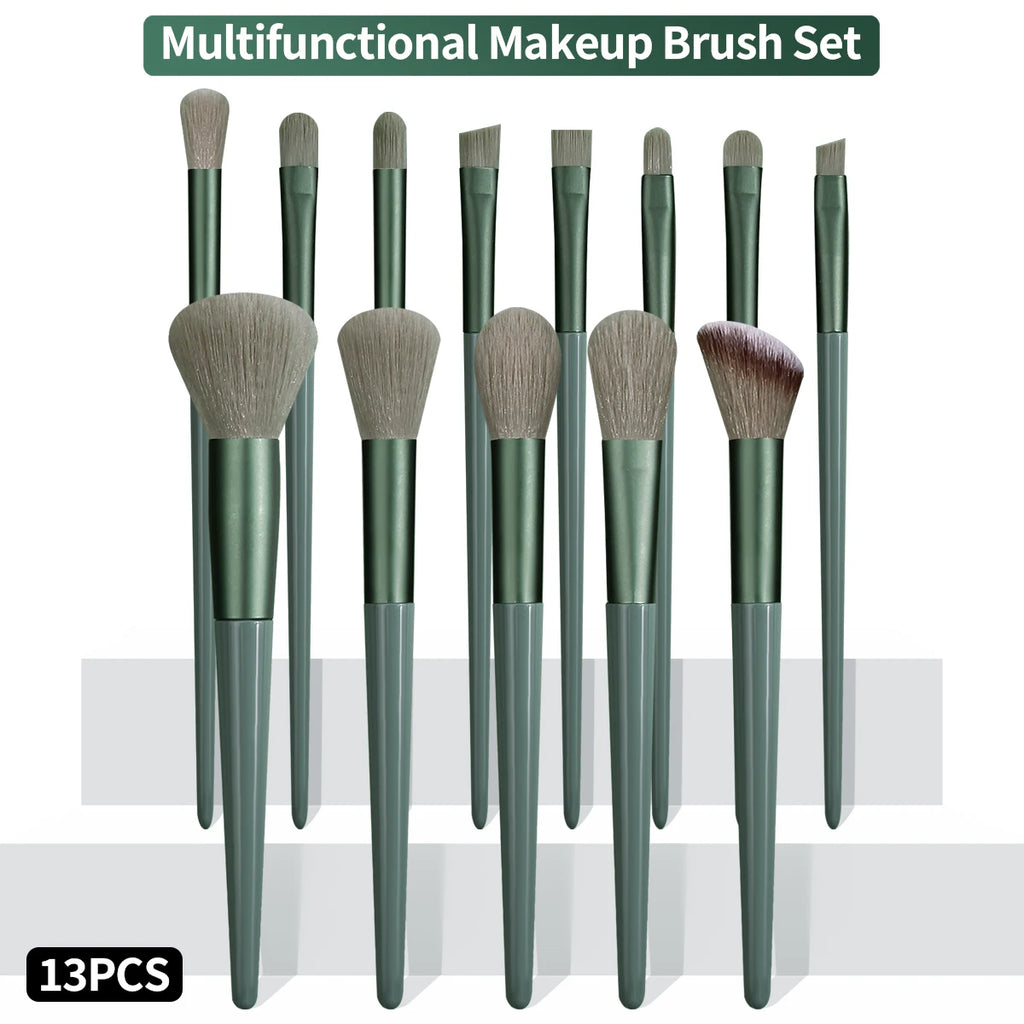 KOSSHOW 13-Piece Green Makeup Brush Set – Full Cosmetic Kit Makeup Brush Set QXL green