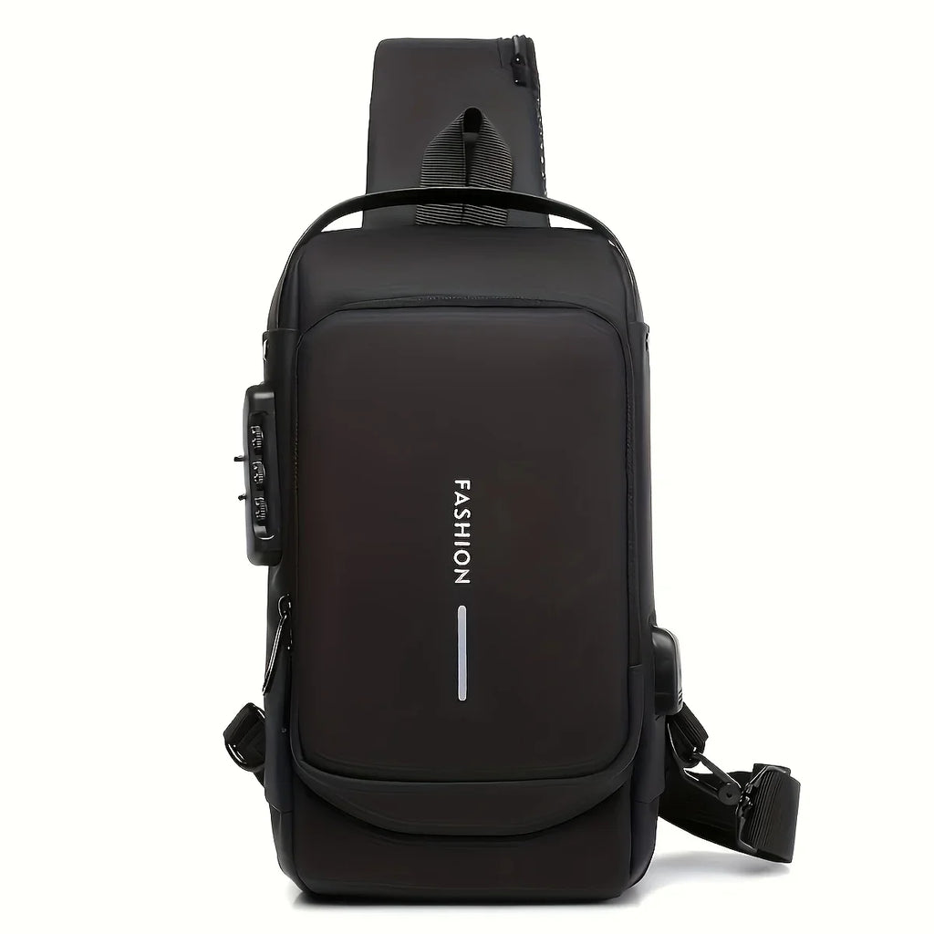 Men's Anti-Theft Chest Bag | PU Crossbody Sling Pack Crossbody Chest Bag QXL black-3 D