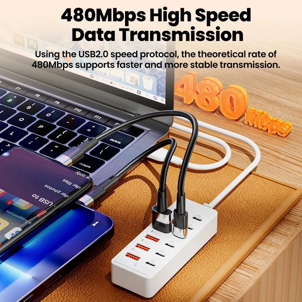 6-Port USB Car Charger | USB-C & USB-A Fast Charging Hub Car USB Charger QXL
