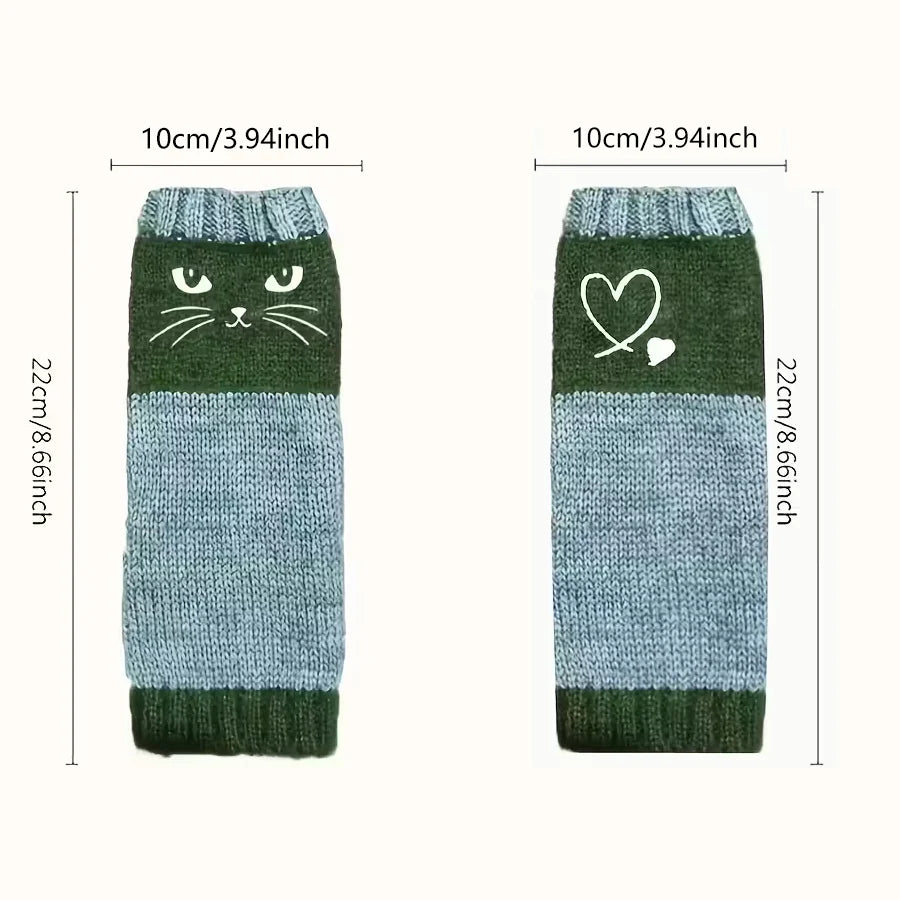 Women's Embroidered Fingerless Gloves – Cat, Bird & Heart Fingerless Gloves QXL