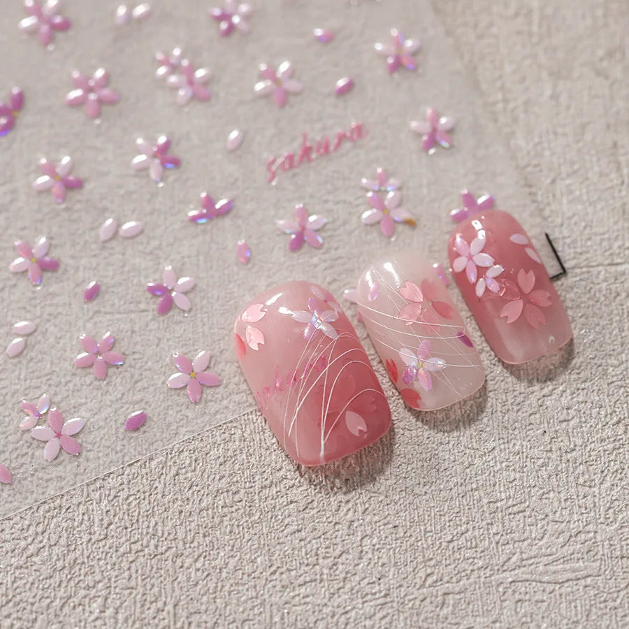 5D Kawaii Nail Art Stickers – Pink Flower, Peach & Butterfly Nail Art Stickers QXL