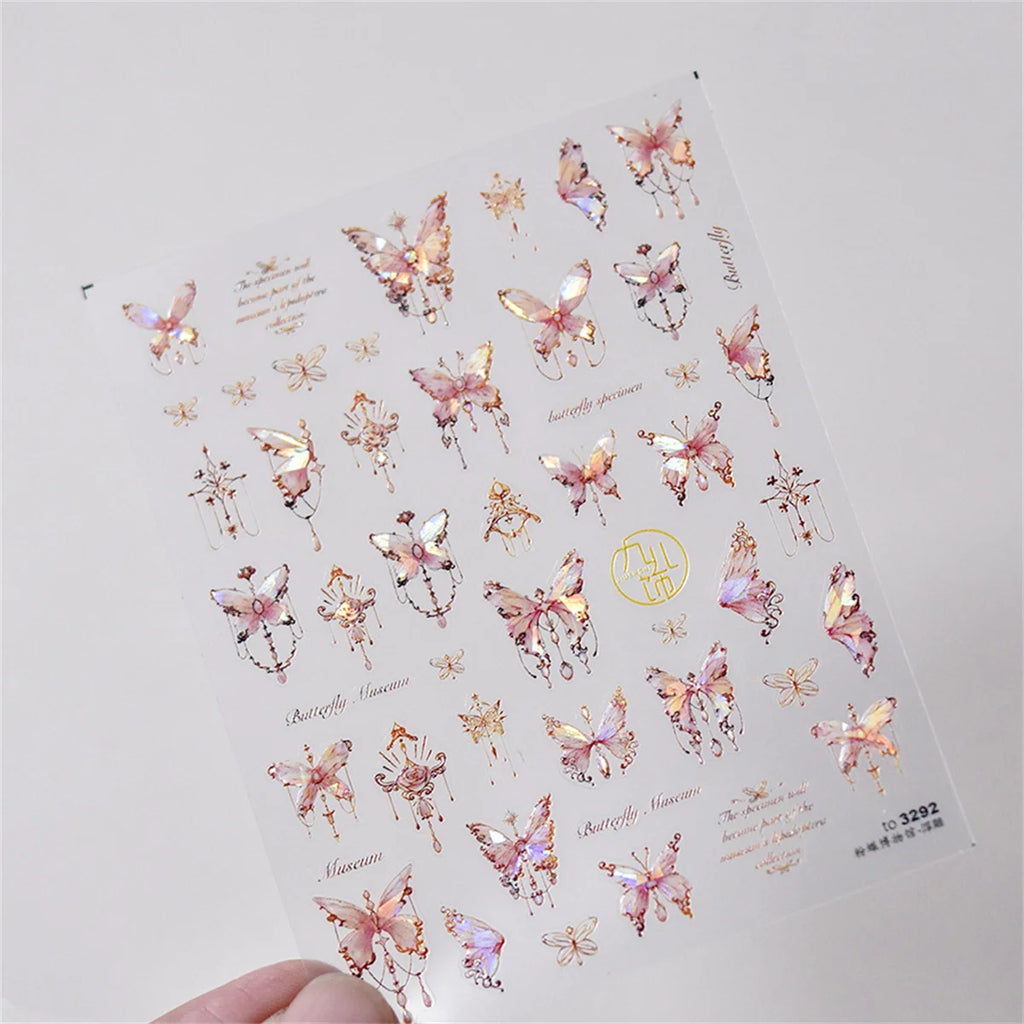 5D Laser Butterfly Nail Stickers | Kawaii Pink Blue Decals Nail Art Stickers QXL 1pcs to3292