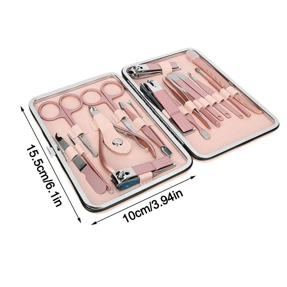 18-Pc Rose Gold Stainless Steel Nail Clipper Set & PU Case Nail Care Kit QXL