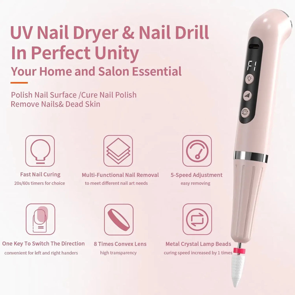 2-in-1 Cordless Nail Drill & UV LED Lamp Rechargeable Kit Nail Drill & UV Lamp QXL