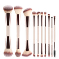 Ronshadow 10-Pc Double-Ended Makeup Brush Kit | Full Face Makeup Brush Set QXL Milk Tea
