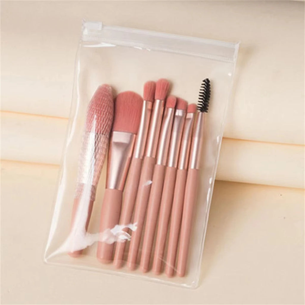 8-Piece Mini Soft Makeup Brush Set – Foundation & Eyeshadow Makeup Brush Set QXL 8PCS-Pink