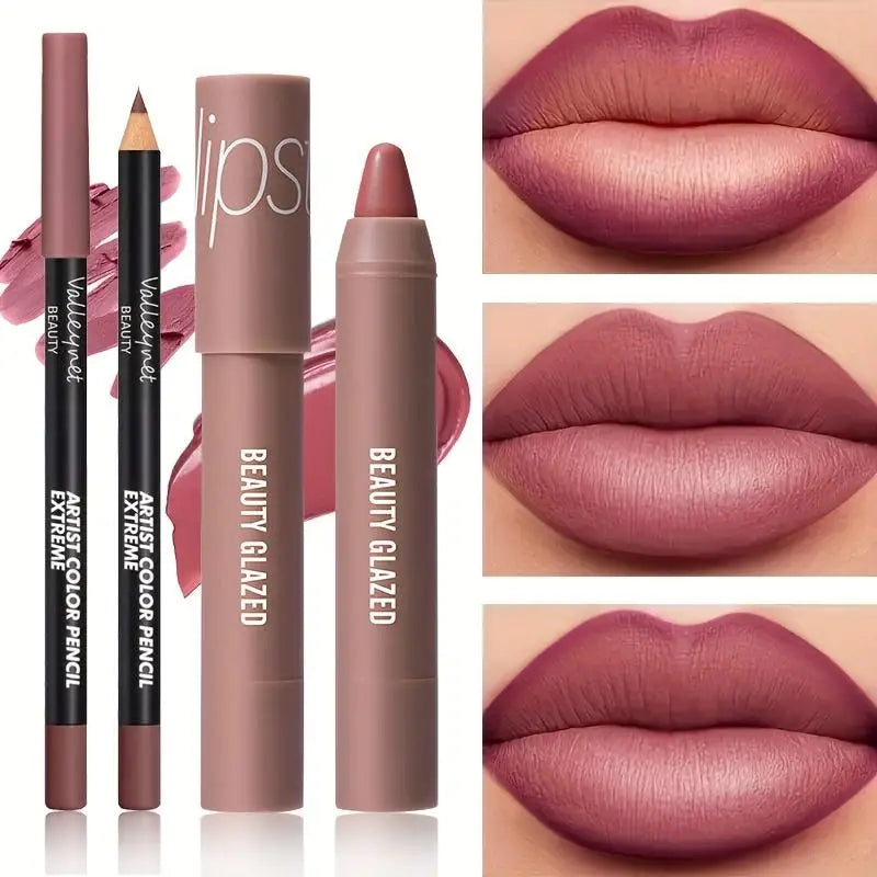 Matte Lip Liner & Gloss Set – Waterproof, Nude, Long-Lasting Lip Liner & Gloss Set QXL