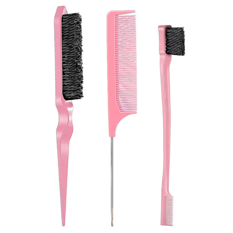 3-Piece Hair Comb Set – Sharp Tail, Steel Needle & Row Comb Hair Comb Set QXL M235 Pink
