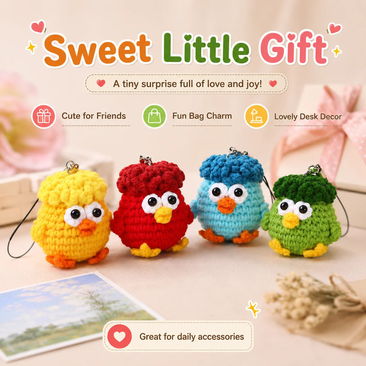 Crochet Chick Keychain | Kawaii Knitted Bag Charm Pendant Novelty Bag Charm QXL