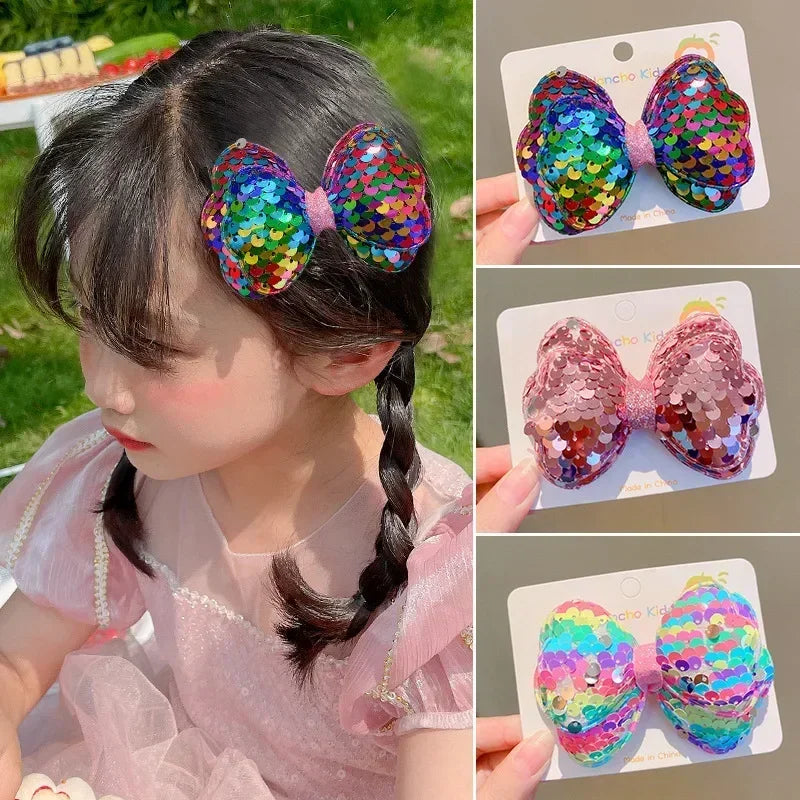 Laser Sequin Bow Duckbill Hair Clip for Girls & Kids Girls Hair Clip QXL