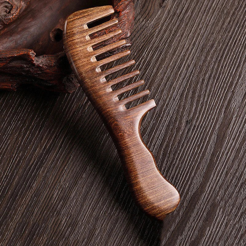 Natural Sandalwood Comb – Anti-Static Wide & Narrow Tooth Wooden Hair Comb QXL