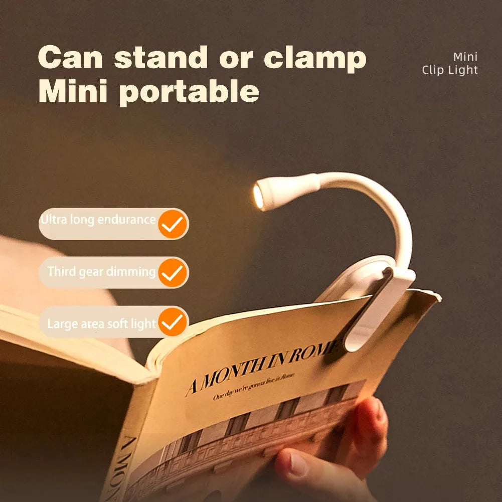 Mini Clip-On LED Book Light | USB Rechargeable 360° Flex Neck Clip-On Book Light QXL