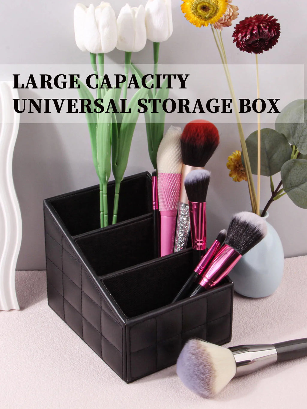 KOSSHOW 3-Grid PU Makeup Brush Holder & Storage Box Makeup Brush Holder QXL