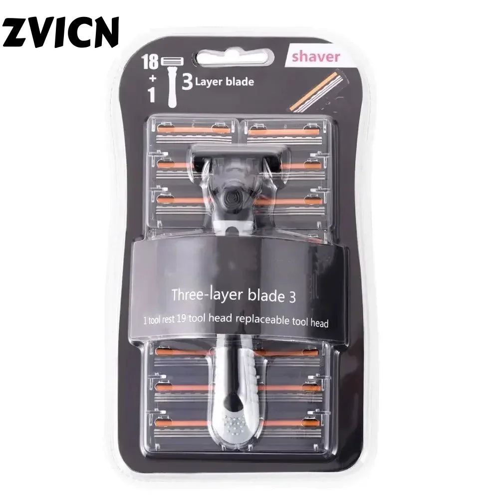Men's 3-Layer Reusable Razor | Replaceable Head Shaver Manual Razor QXL 1PCS