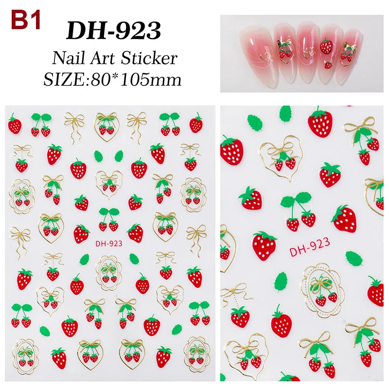 5D Cherry & Strawberry Nail Art Stickers | Self-Adhesive Decals Nail Art Stickers QXL B1