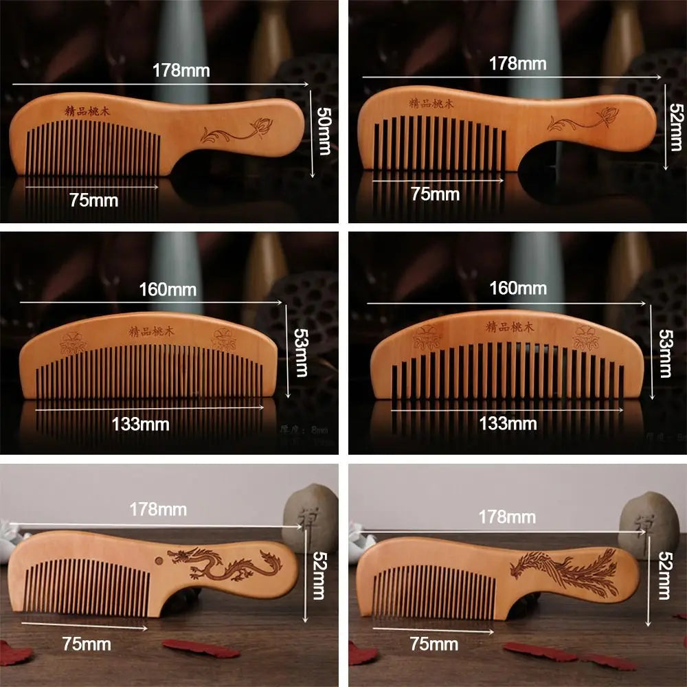 2-Pack Peach Wood Comb | Anti-Static Fine Tooth Hair & Beard Wood Hair Comb QXL