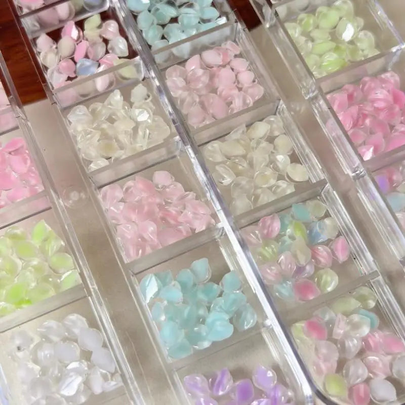 12-Grid 3D Resin Petal Nail Art Charms | 12 Pastel Colors Set Nail Art Charms QXL