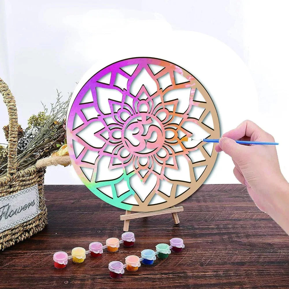 12" Om Lotus Sacred Geometry Wooden Wall Art | Laser Cut Wooden Wall Art QXL