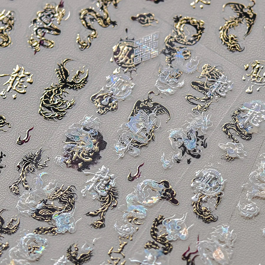 5D Chinese Dragon Nail Art Stickers – Black & White Decals Nail Art Stickers QXL