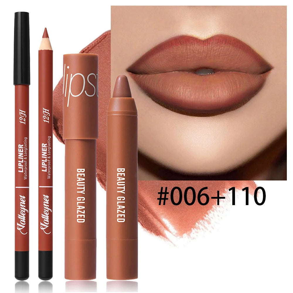 Beauty Glazed Matte Lip Liner & Moisturizing Lipstick Set 2 Pcs Lip Liner & Lipstick Set QXL SET4