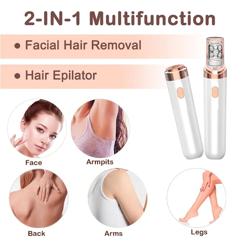 2-in-1 Facial Epilator & Trimmer | USB Rechargeable Hair Remover Facial Epilator QXL