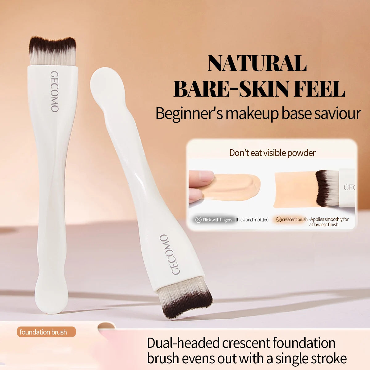 Double-Ended Crescent Foundation Brush | Soft Beginner Makeup Foundation Makeup Brush QXL