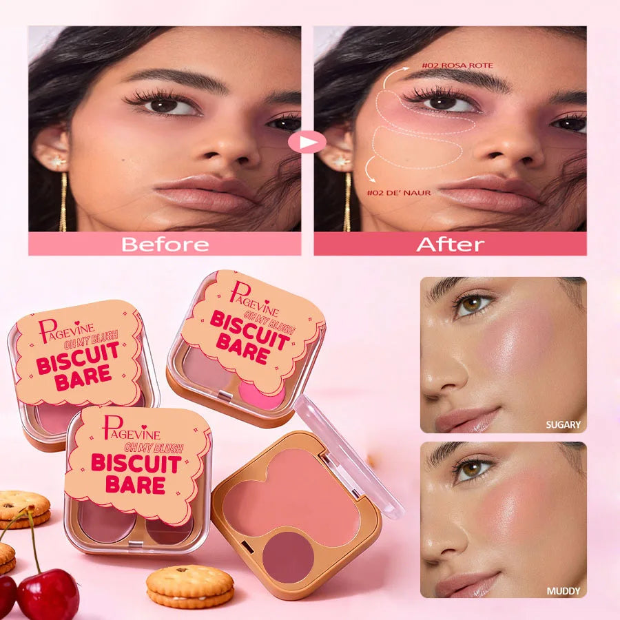PAGEVINE 2-Tone Cream Blush & Contour Palette | High Pigment Cream Blush Palette QXL