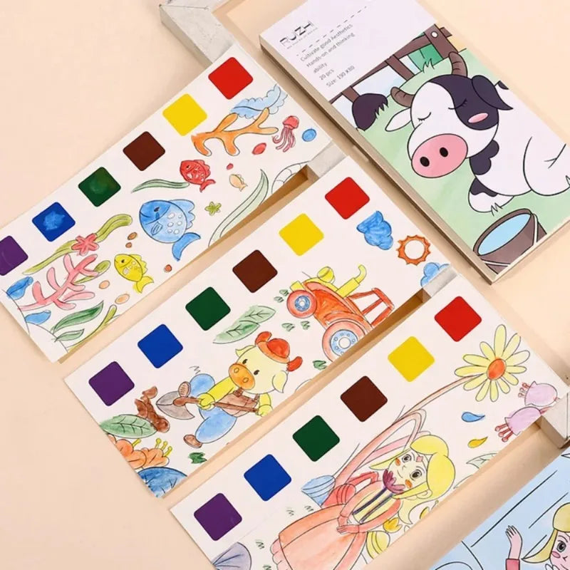 Kids Watercolor Painting Book Set – 20 Sheets & Brush Kids Watercolor Activity Set QXL