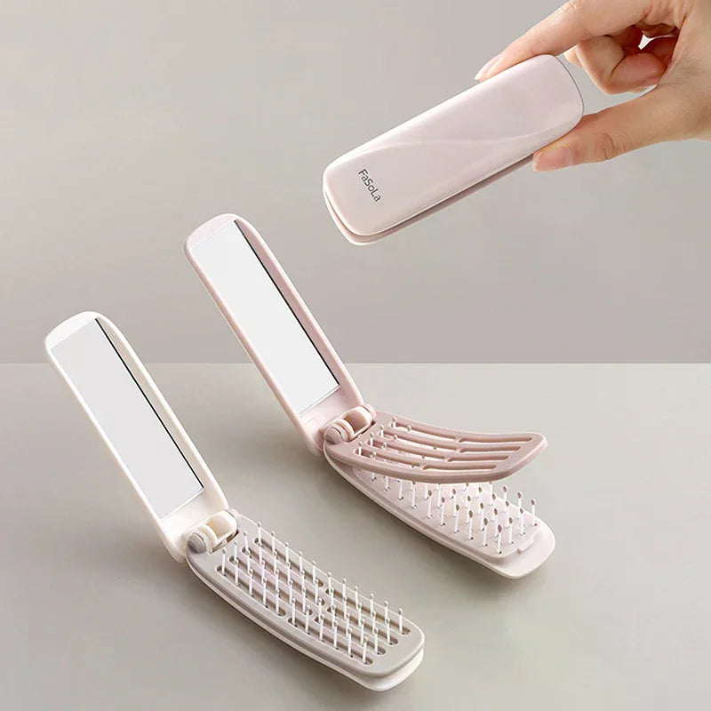 Folding Hair Brush Comb with Mirror | Anti-Static Travel Comb Folding Travel Comb QXL