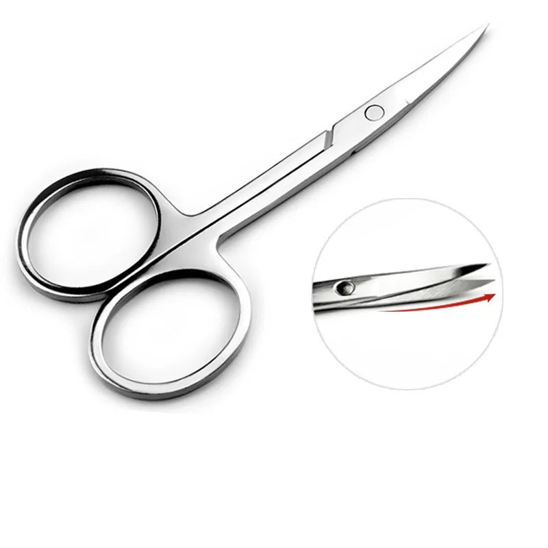 Stainless Steel Eyebrow Nose Nail Scissors & Face Razor Cuticle Trimmer Grooming Scissors QXL Curved point