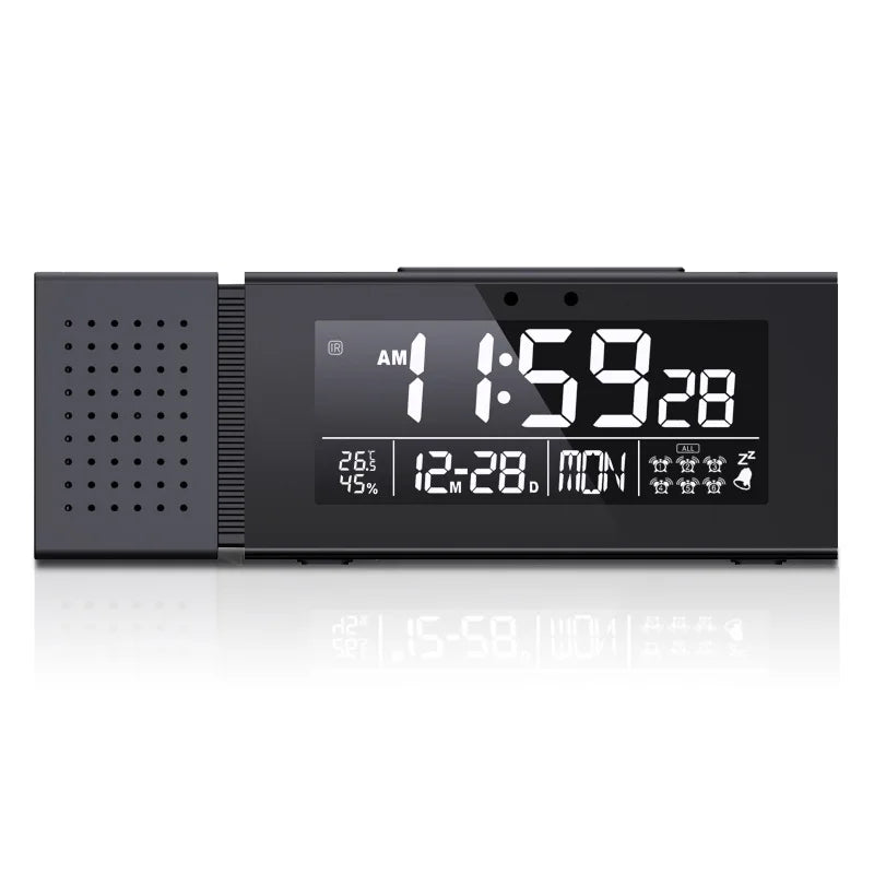 7-Color LED Alarm Clock | 6 Alarms, FM Radio, Temp & Humidity LED Alarm Clock QXL black