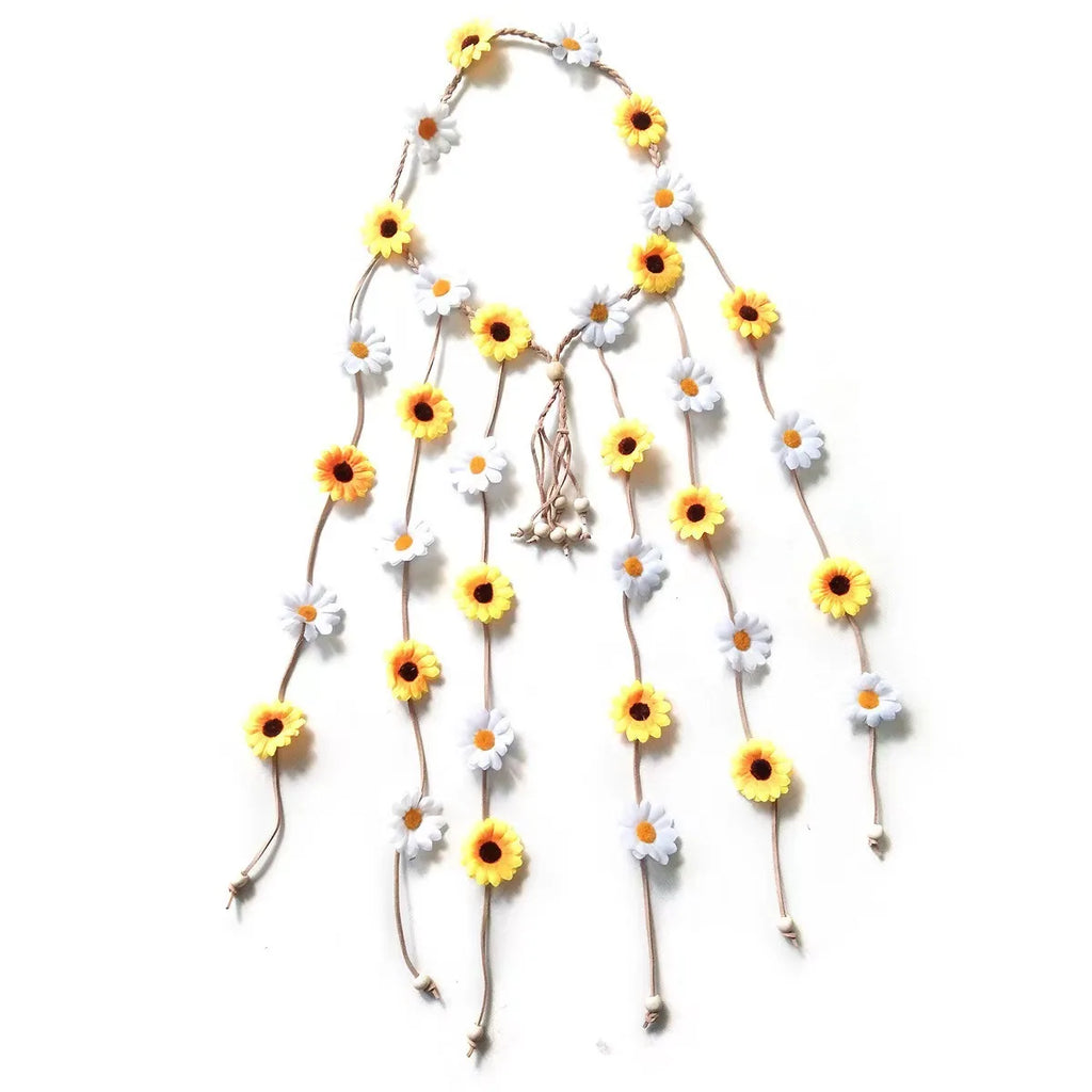 Bohemian Sunflower Daisy Adjustable Headband for Women Floral Headband QXL