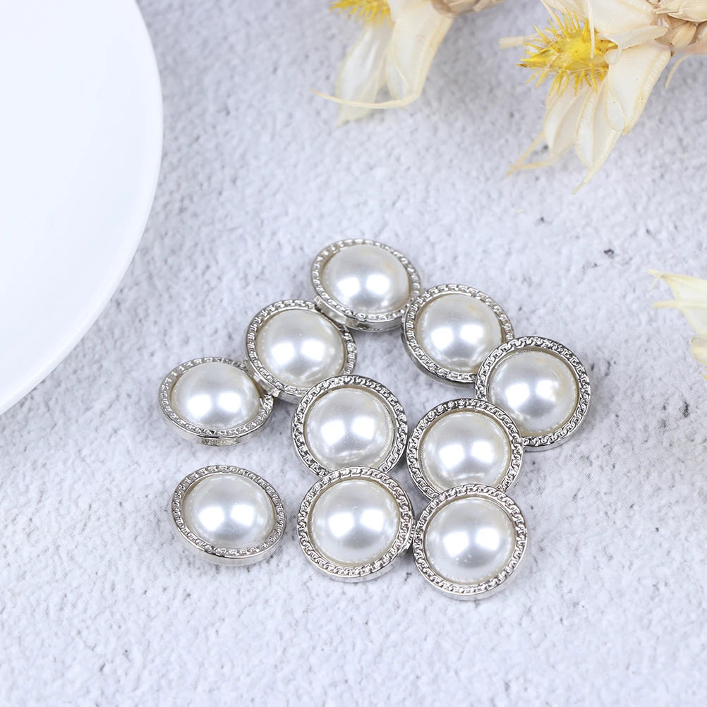 10-Pack Alloy Pearl Sewing Buttons | DIY Craft & Clothing Decorative Sewing Buttons QXL Silver