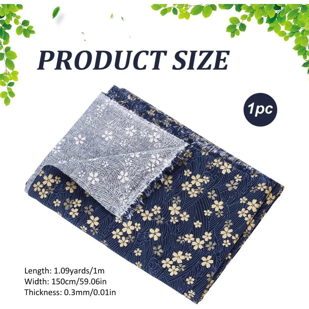 Blue Sakura Quilting Fabric 1 Yard | Gold Cherry Blossom Print Quilting Fabric QXL