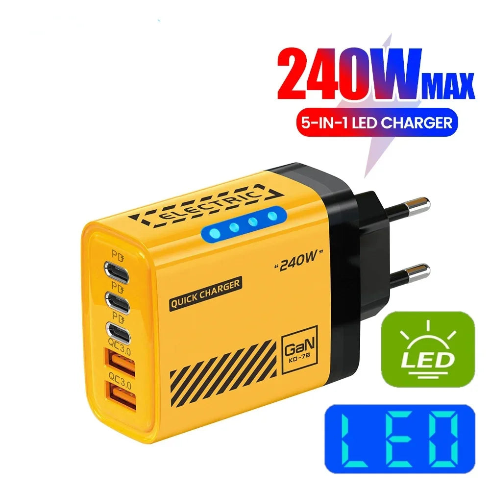 Maerknon 5-Port USB-C PD Fast Charger | EU & US Plug 120W USB-C Fast Charger QXL
