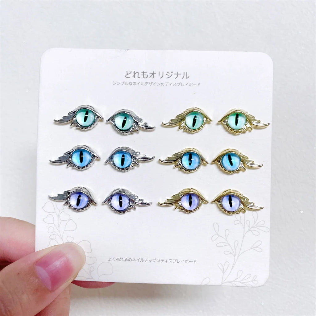 10-Pack 3D Alloy Eye Nail Charms | Punk Gold Silver Rhinestones Nail Art Charms QXL