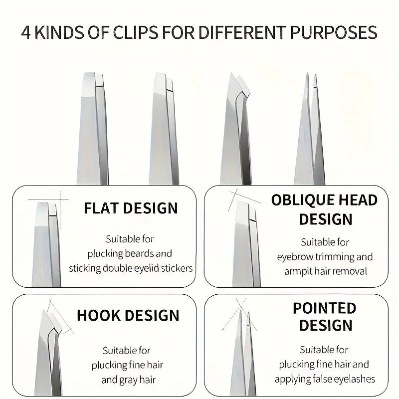 4-Piece Stainless Steel Eyebrow Tweezer Set | Facial Hair Tool Eyebrow Tweezer Set QXL